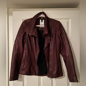 Soia & Kyo burgundy leather moto jacket